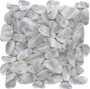 Reconstituted Stone Pebble Light Grey Mix Shiny - stone tile
